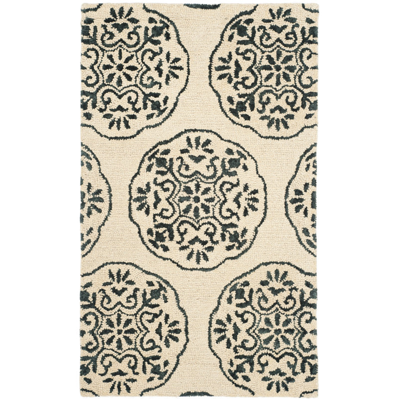 Ivory Charcoal Hand-Tufted Wool & Viscose 4' x 6' Area Rug