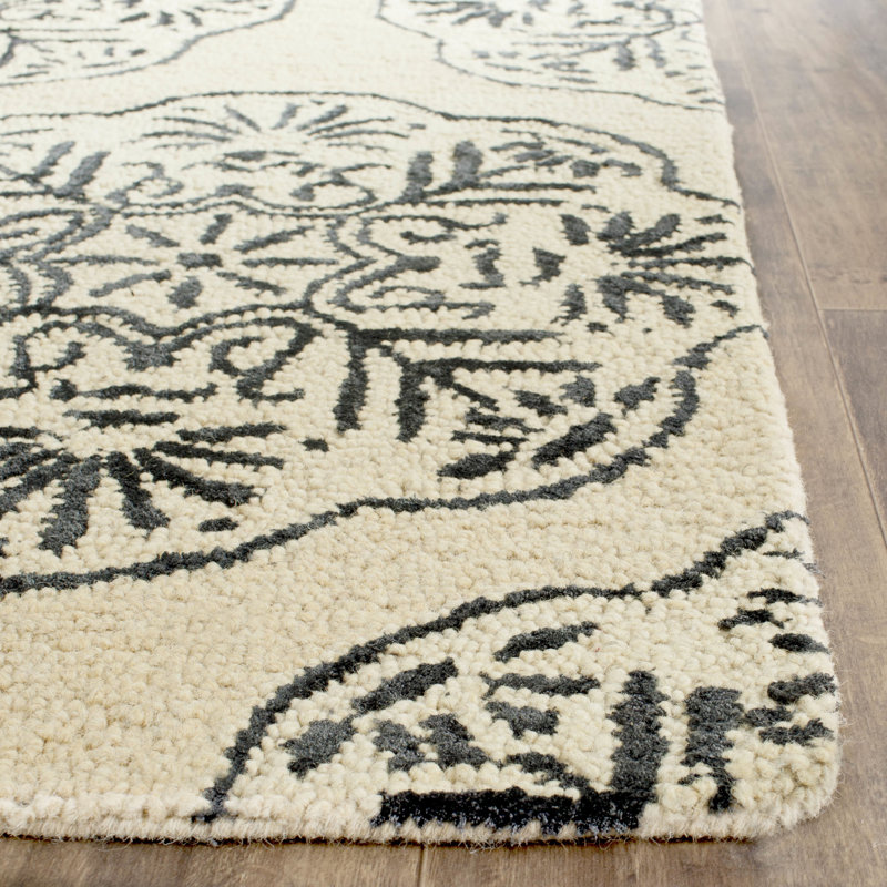 Ivory Charcoal Hand-Tufted Wool & Viscose 4' x 6' Area Rug
