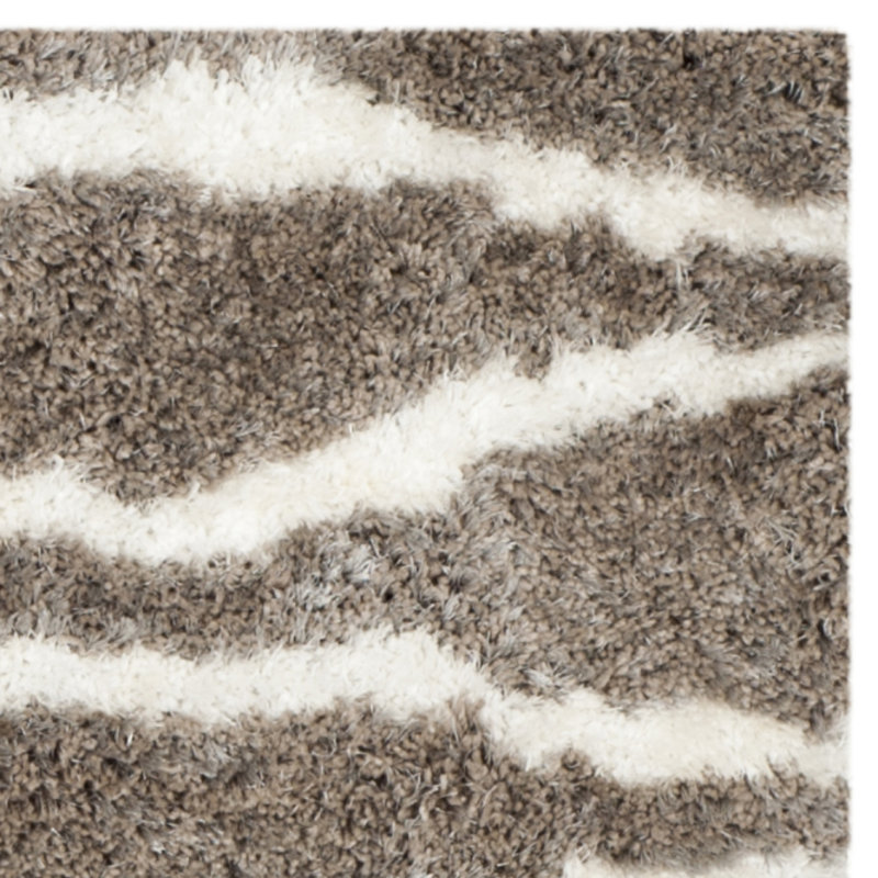 Ivory Silver Barcelona Hand-Tufted Cotton Shag Rug, 5'x5' Square