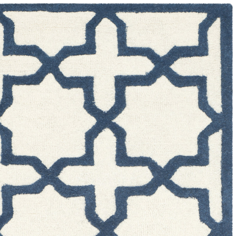Navy and Ivory Hand-Tufted Wool Geometric Runner Rug