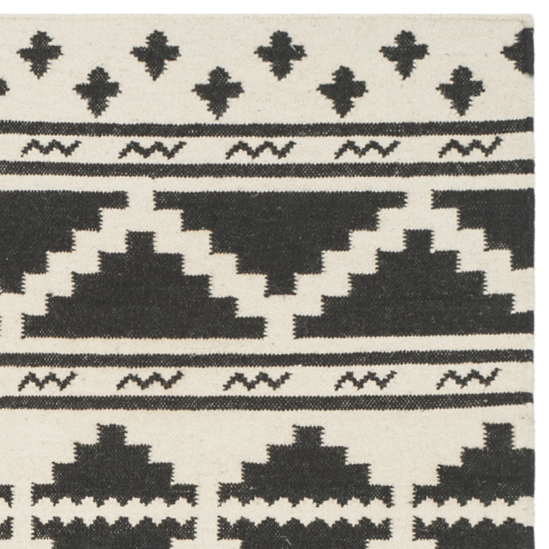 Tribal Motif Handmade Black Wool 6' Square Area Rug