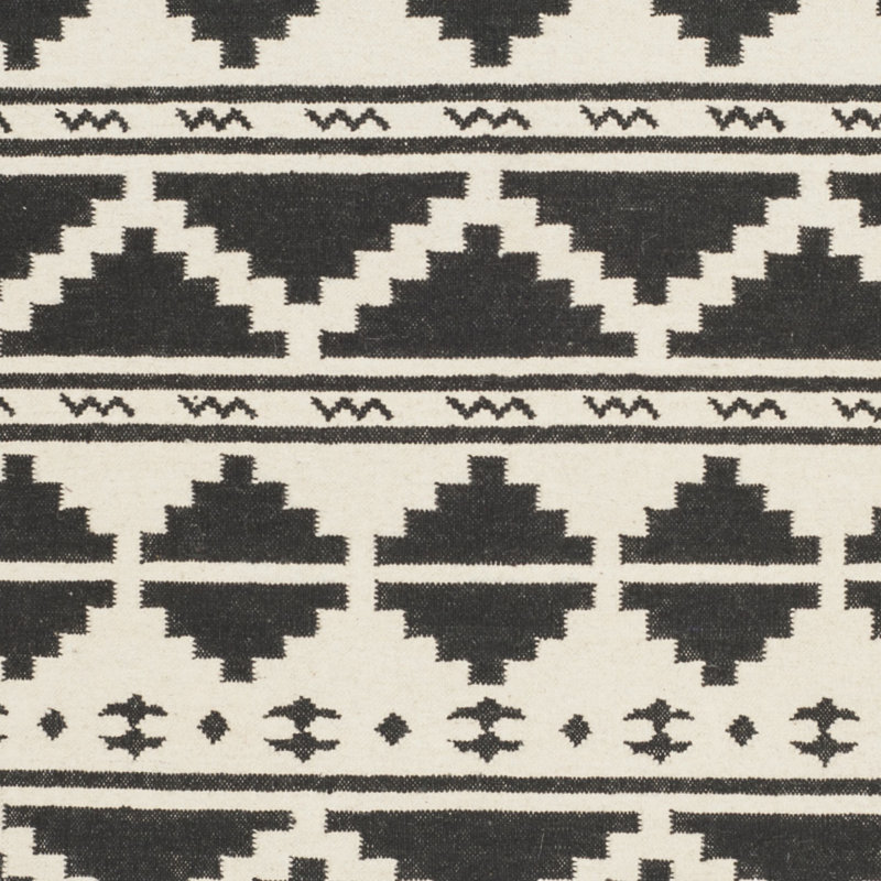 Tribal Motif Handmade Black Wool 6' Square Area Rug