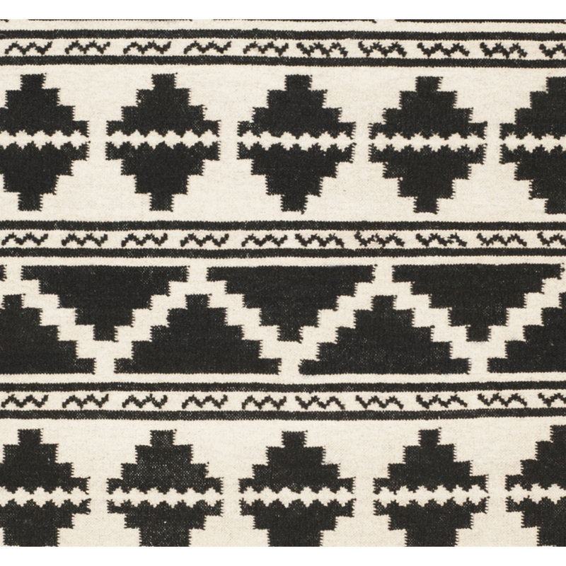 Tribal Motif Handmade Black Wool 6' Square Area Rug