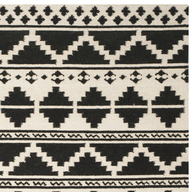 Tribal Motif Handmade Black Wool 6' Square Area Rug