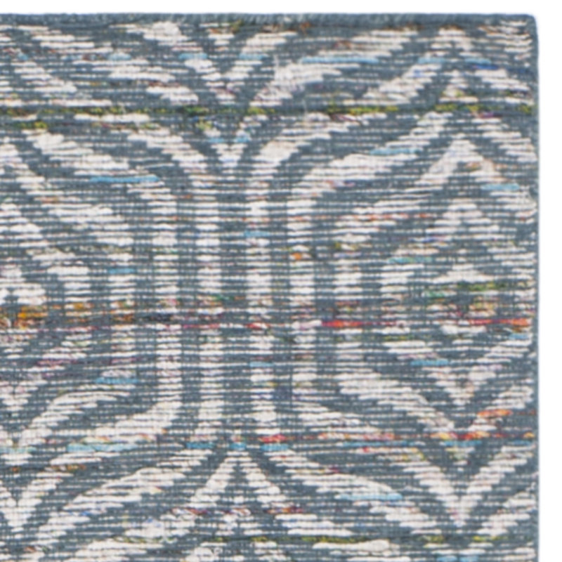 Blue Geometric Flat Woven Wool Cotton Area Rug 6' x 9'