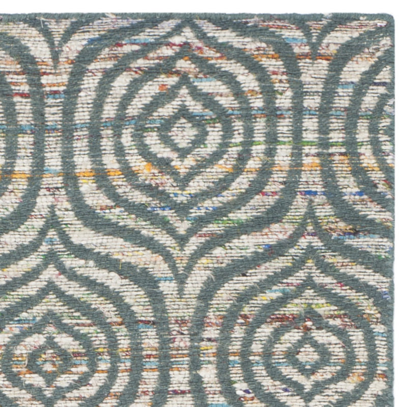 Blue Geometric Flat Woven Wool Cotton Area Rug 6' x 9'