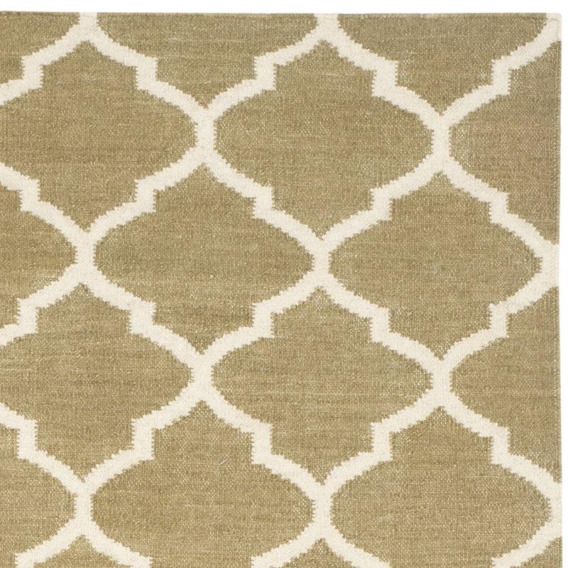 Handwoven Beige Geometric Wool Rug 4' x 6' - Reversible and Flat Woven