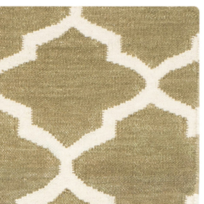 Handwoven Beige Geometric Wool Rug 4' x 6' - Reversible and Flat Woven
