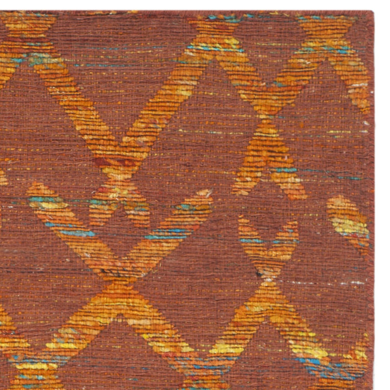Rust and Gold Geometric Wool Cotton 4' x 6' Rug