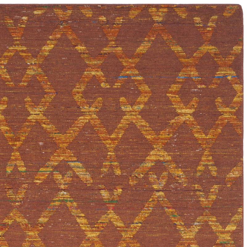 Rust and Gold Geometric Wool Cotton 4' x 6' Rug