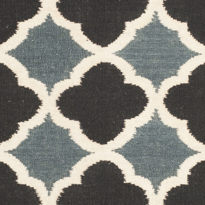 Handwoven Geometric Blue & Navy Wool Square Rug - Easy Care, Reversible