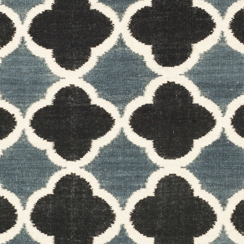 Handwoven Geometric Blue & Navy Wool Square Rug - Easy Care, Reversible