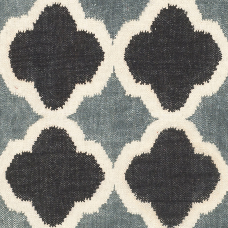 Handwoven Geometric Blue & Navy Wool Square Rug - Easy Care, Reversible