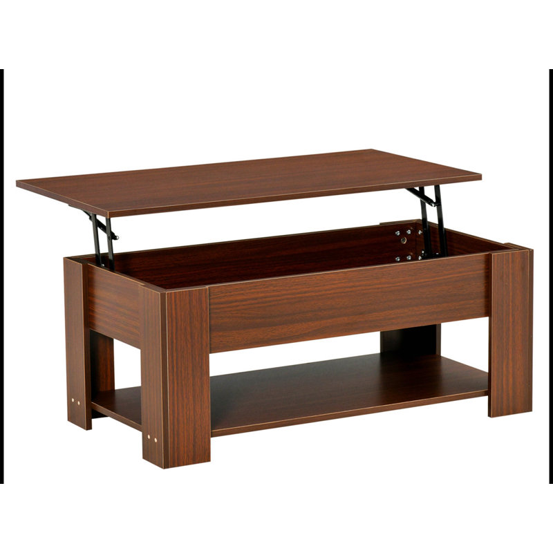 Modern Rectangular Lift-Top Coffee Table with Hidden Storage, Brown