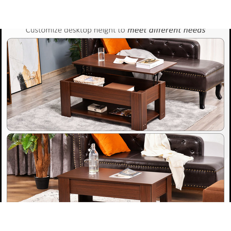 Modern Rectangular Lift-Top Coffee Table with Hidden Storage, Brown