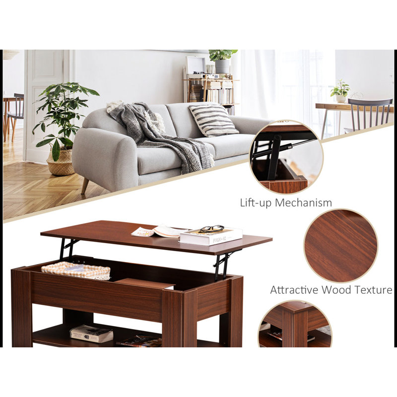 Modern Rectangular Lift-Top Coffee Table with Hidden Storage, Brown