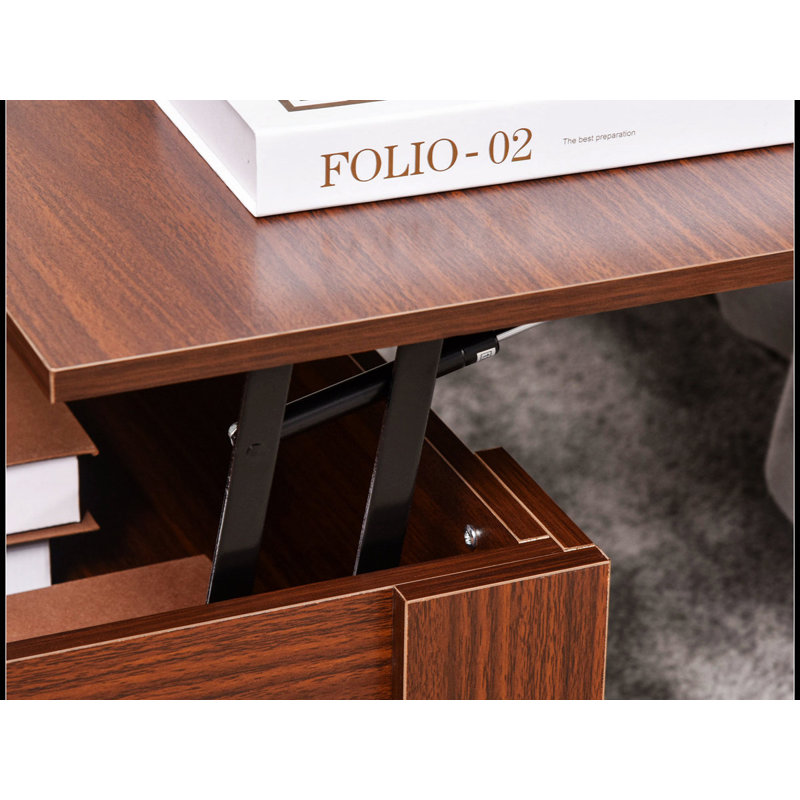 Modern Rectangular Lift-Top Coffee Table with Hidden Storage, Brown