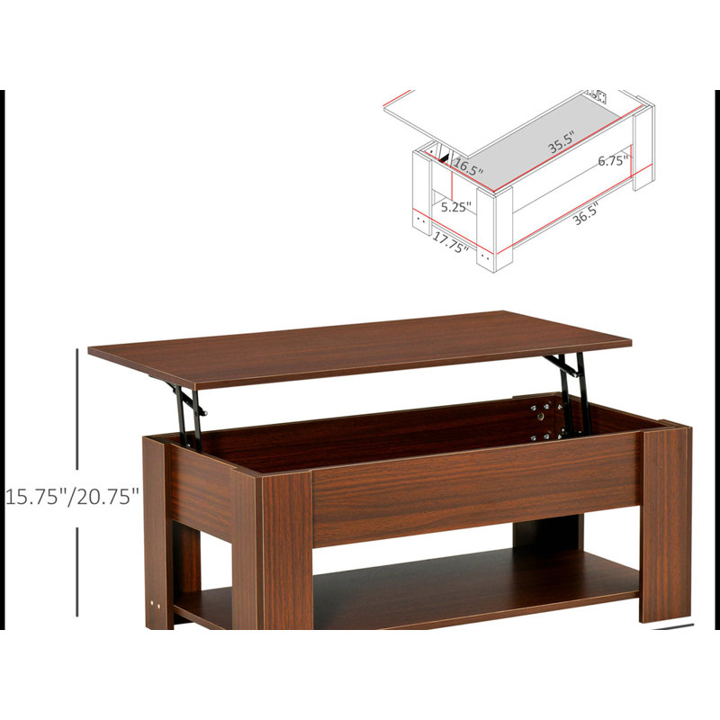 Modern Rectangular Lift-Top Coffee Table with Hidden Storage, Brown