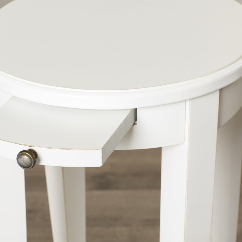 Cottage White Birch Veneer Accent Table with Pull-Out Shelf