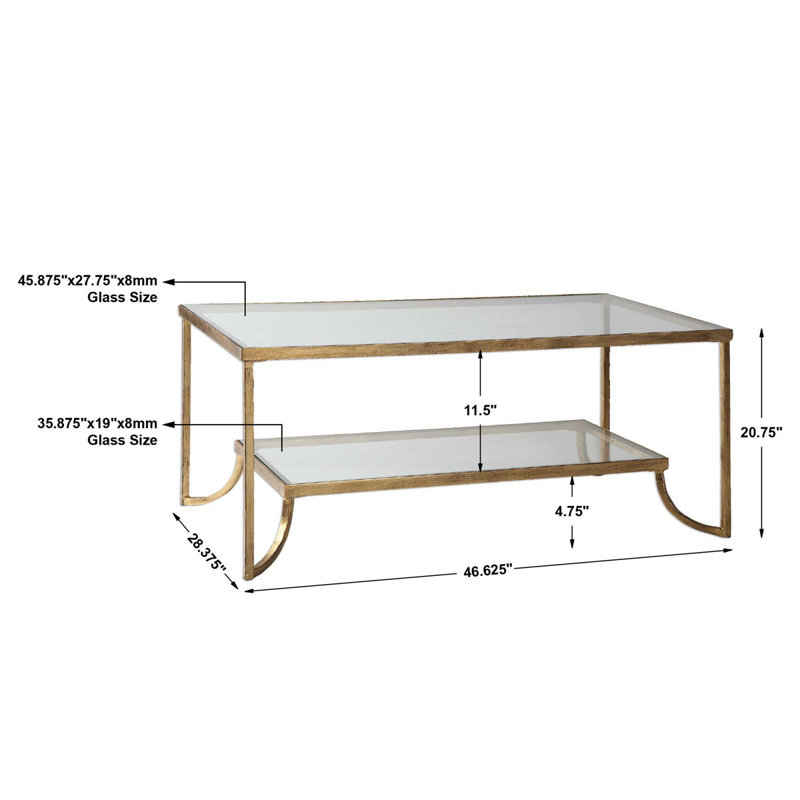 Katina Gold Leaf Rectangular Coffee Table with Glass Shelf
