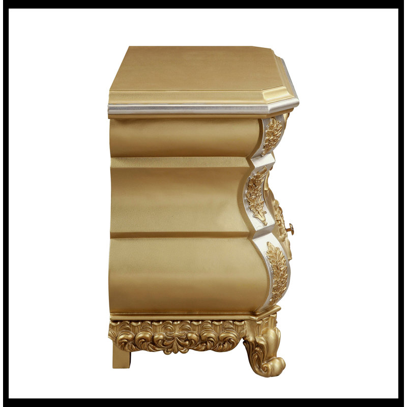 Seville Gold Finish 3-Drawer Nightstand with Carved Accents