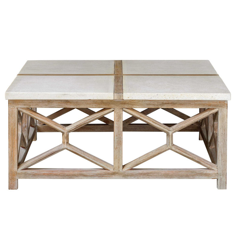 Transitional Coastal Square Coffee Table in Washed Natural