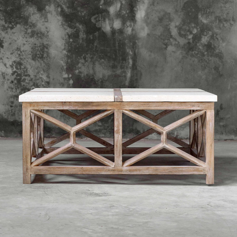 Transitional Coastal Square Coffee Table in Washed Natural