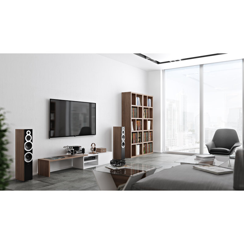 Rodolphe Castellani 43'' Walnut and Pure White Media Console with Cabinet