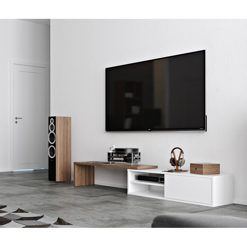 Rodolphe Castellani 43'' Walnut and Pure White Media Console with Cabinet