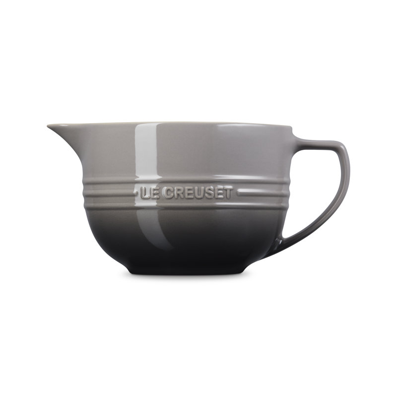 Oyster Gray Ceramic Batter Bowl with Handle and Spout