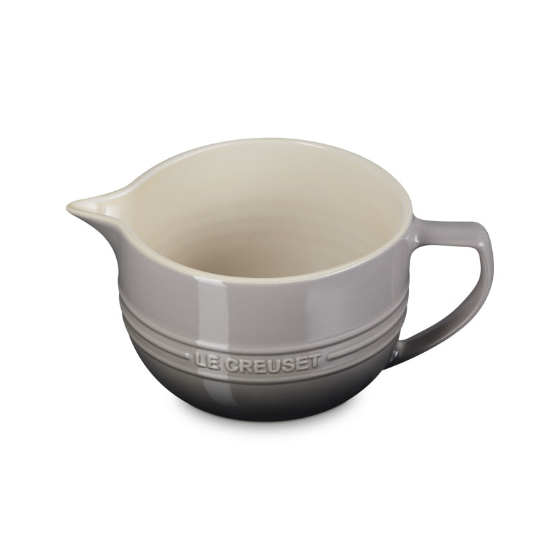 Oyster Gray Ceramic Batter Bowl with Handle and Spout