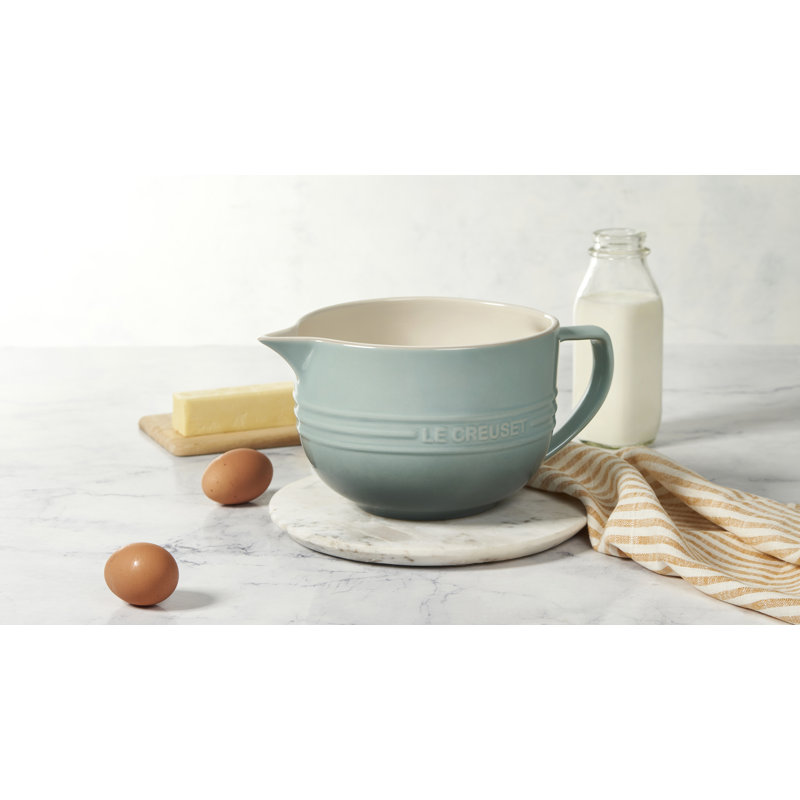 Oyster Gray Ceramic Batter Bowl with Handle and Spout