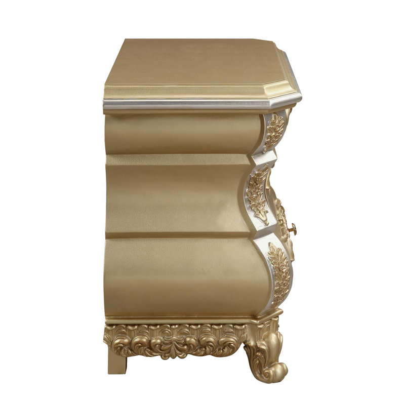 Seville Gold Finish 3-Drawer Nightstand with Carved Accents