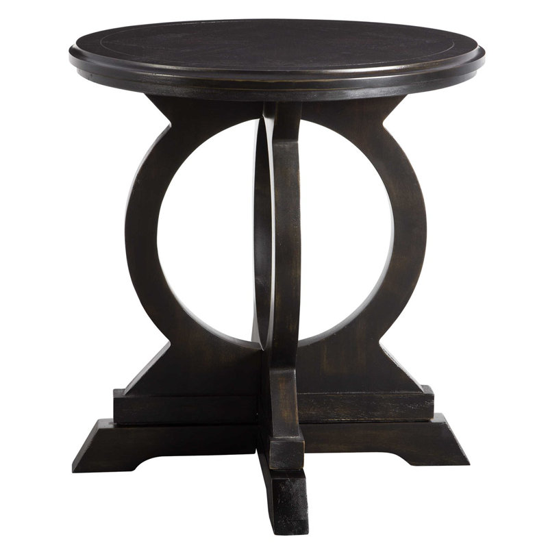 Maiva 24" Round Black Mango Wood Accent Table