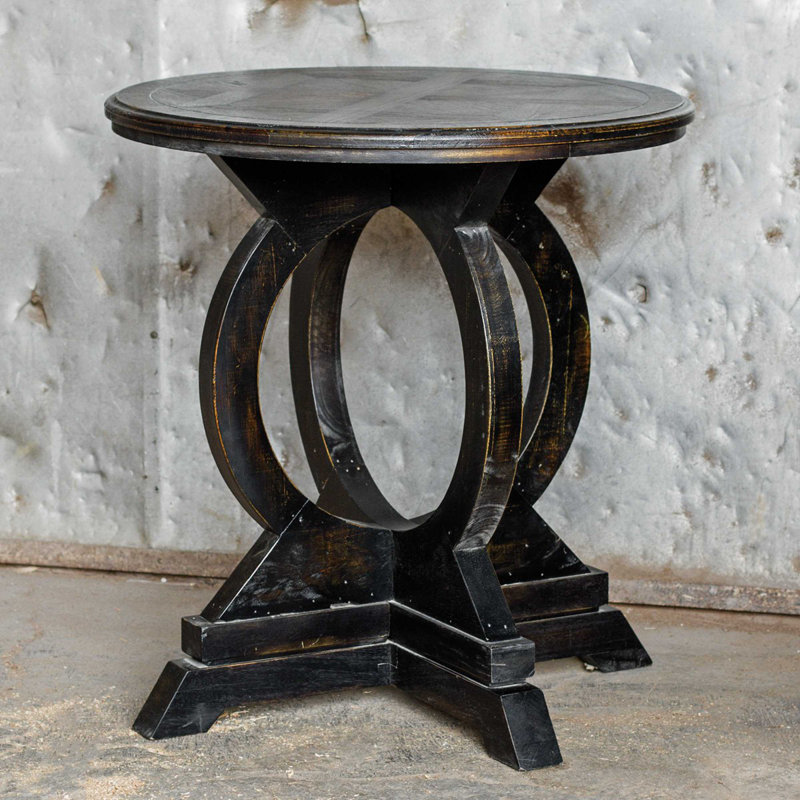 Maiva 24" Round Black Mango Wood Accent Table