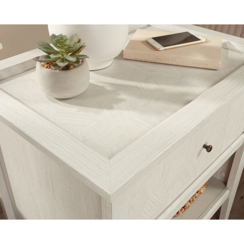 Glacier Oak Hexagon Pattern 1-Drawer Nightstand with Open Shelf