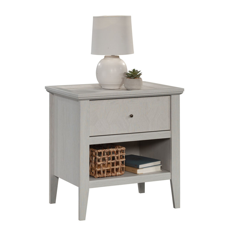 Glacier Oak Hexagon Pattern 1-Drawer Nightstand with Open Shelf
