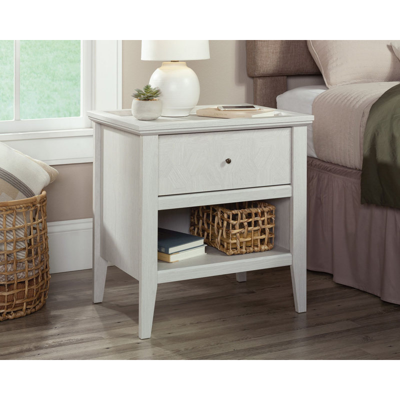Glacier Oak Hexagon Pattern 1-Drawer Nightstand with Open Shelf