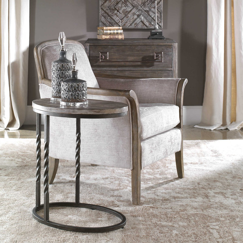 Tauret Aged Steel and Acacia Wood Oval End Table