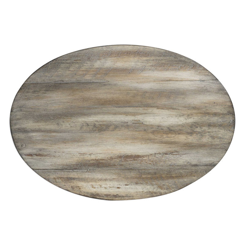 Tauret Aged Steel and Acacia Wood Oval End Table