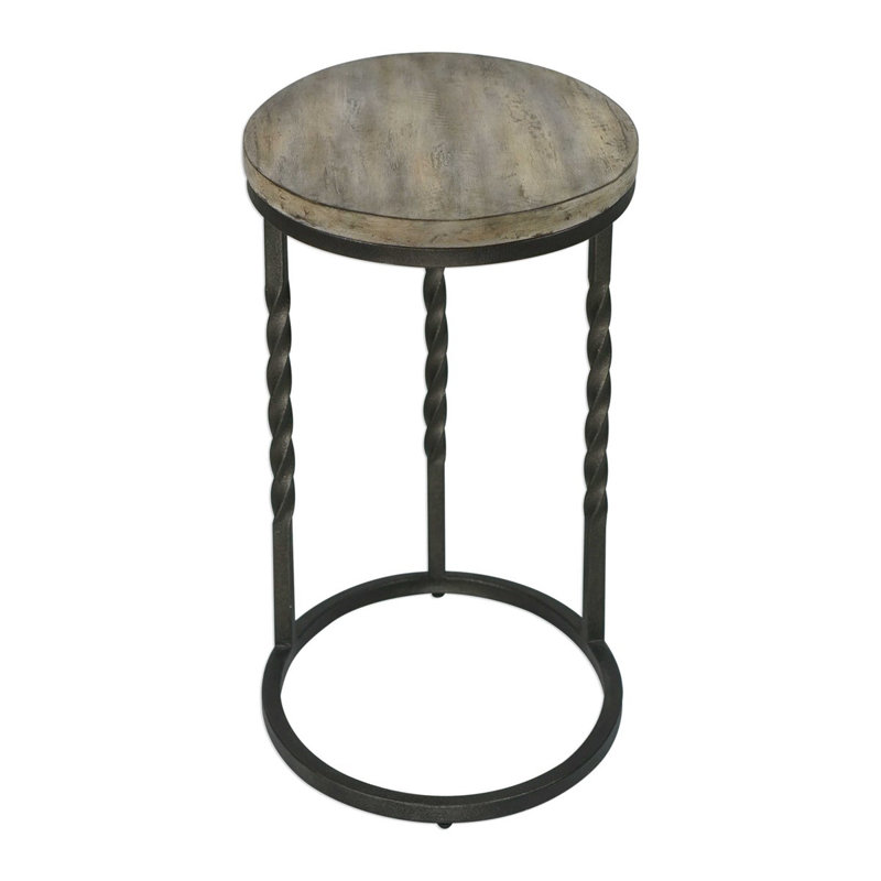 Tauret Aged Steel and Acacia Wood Oval End Table