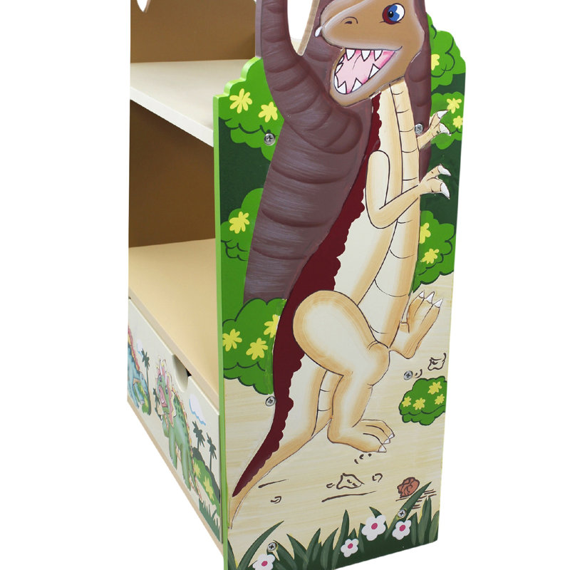 Dinosaur Kingdom Whimsical Kids' Wooden Bookshelf with Drawer