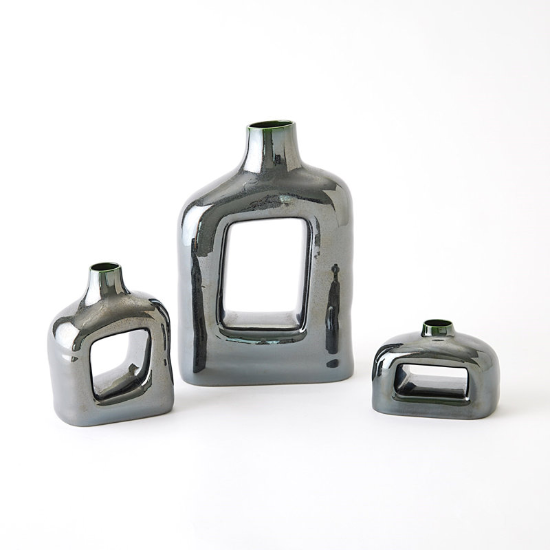 Large Reactive Silver Ceramic Decorative Table Vase