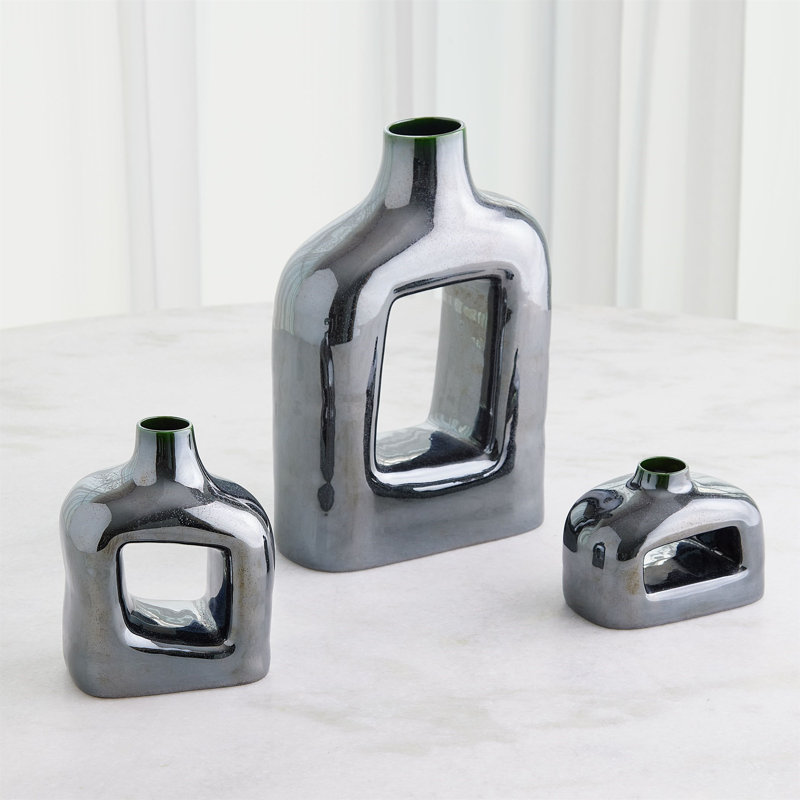 Large Reactive Silver Ceramic Decorative Table Vase