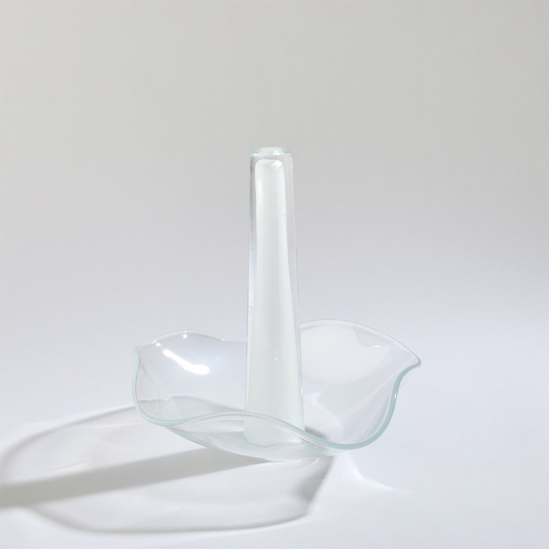 Small White Hand-Blown Glass Table Vase