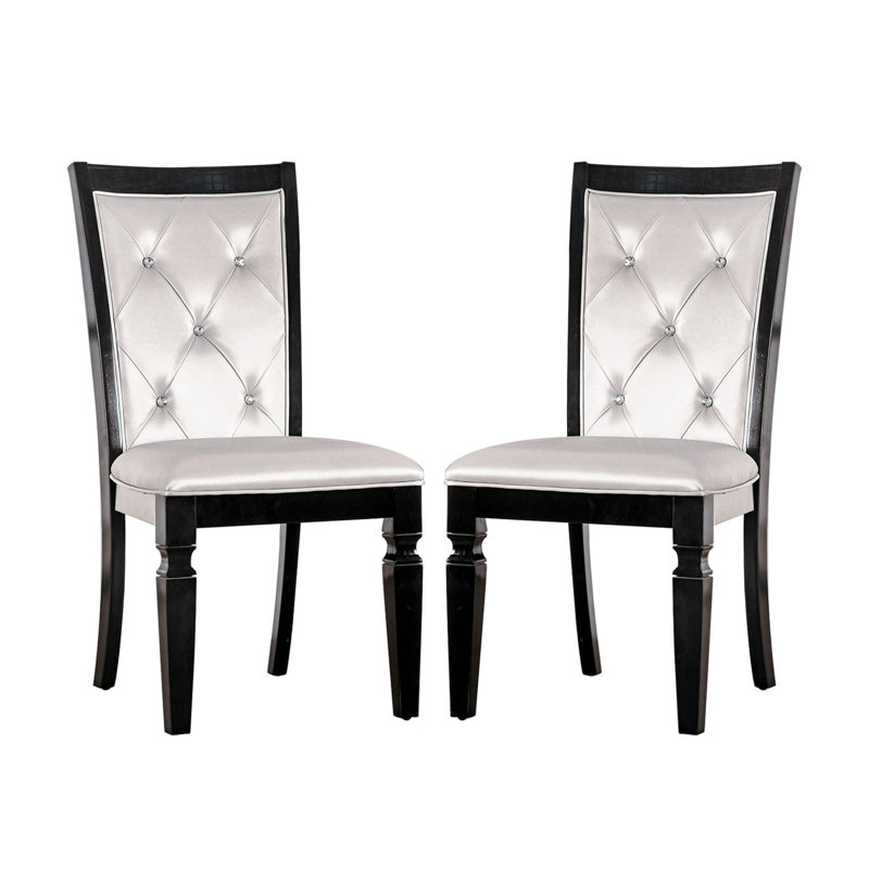 Gray Tufted Faux Leather Upholstered Dining Chairs, Set of 2