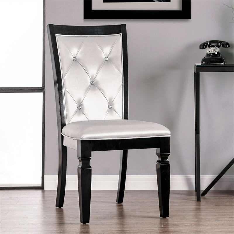 Gray Tufted Faux Leather Upholstered Dining Chairs, Set of 2