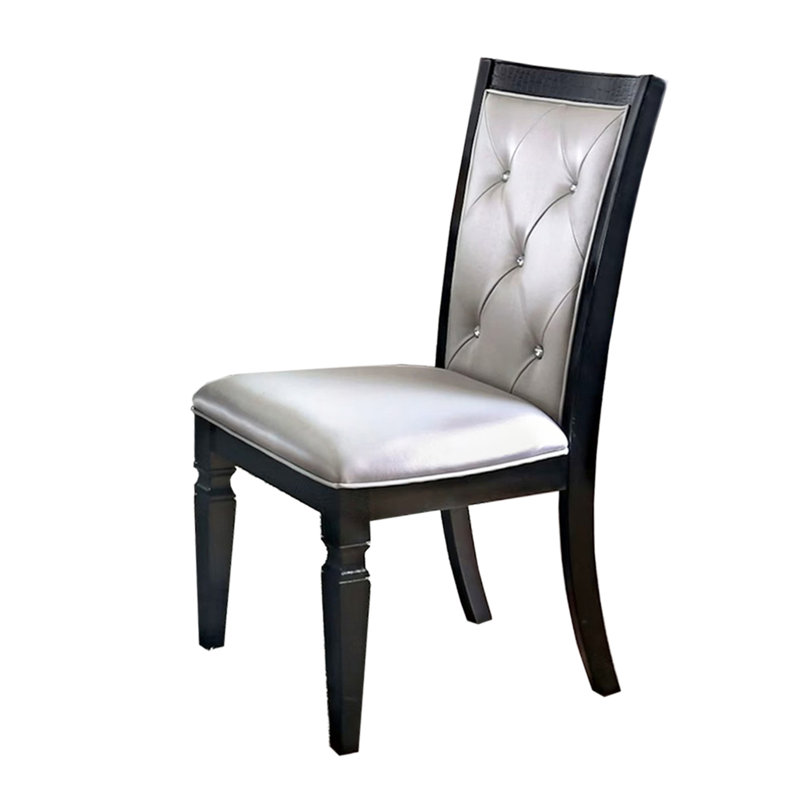Gray Tufted Faux Leather Upholstered Dining Chairs, Set of 2