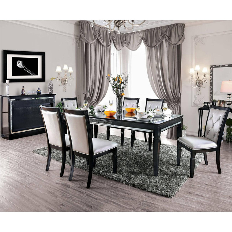 Gray Tufted Faux Leather Upholstered Dining Chairs, Set of 2