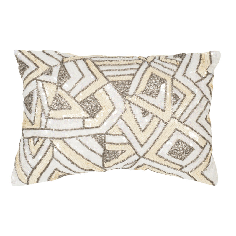 Pale Yellow Sequined Geometric Rectangular Throw Pillow Set